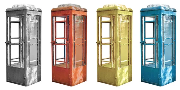 Four Abandoned Phone Booths Isolated White Background — Fotografia de Stock