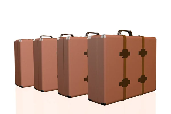 Several Closed Brown Old Style Suitcases Isolated White Background Reflection — ストック写真