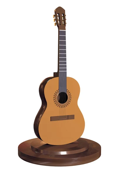 Classical guitar is on a stand isolated on a white background, 3D render