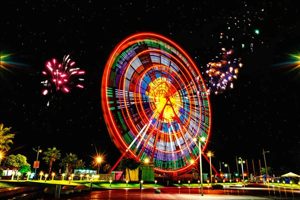 Ferris Wheel Night Batumi Georgia Long Exposure — Stok fotoğraf