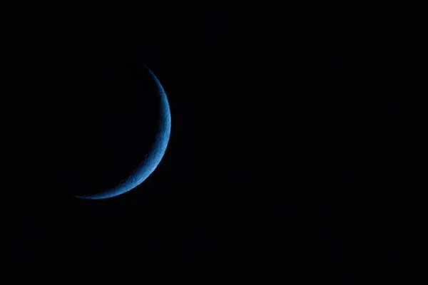 Blue Crescent Moon Dark Sky — стоковое фото