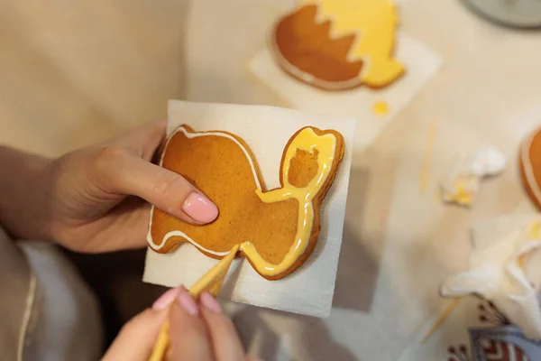 Preparation Gingerbread Confectioner Painting Gingerbread Master Class Gingerbread Painting Preparation — Foto de Stock