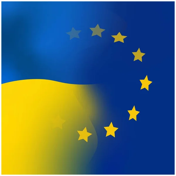ウクライナの国旗とEuの盾 ウクライナの国旗と白い背景に隔離された欧州連合 の盾を持つ現実的な3Dウクライナのイラスト ヨーロッパ地図だ ウクライナの旗のための欧州連合の祈り — ストックベクタ