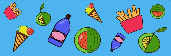Vektor Set Von Symbolen Auf Braunem Hintergrund Eis Wassermelone Limette — Stockvektor