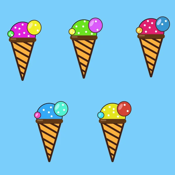 Набор Разнообразных Красочных Мороженых Сыром Виде Синем Фоне — стоковый вектор