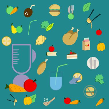 Mama seti. Çeşitli yemek, Balık ve et, sebze ve ekmek topluluğu. Taze sağlıklı beslenme. Yemek pişirmek için malzemeler. Vektör çizim karikatür tarzı