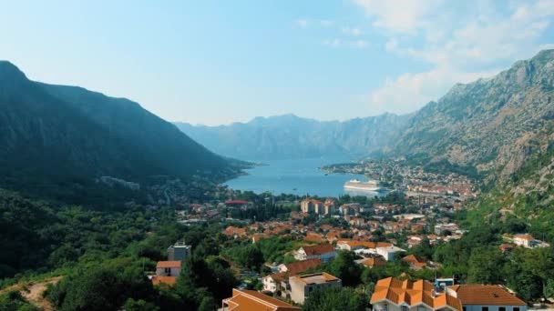 Montenegro Drone Flight Bay Kotor Camera Moves Largest Bay Adriatic — Vídeo de Stock