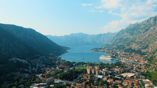 Montenegro Drone Flight Bay Kotor Camera Moves Forward Largest Bay — Vídeo de Stock