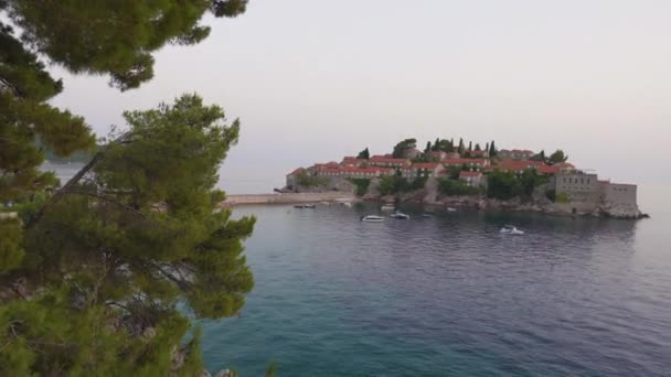 Montenegro Mar Adriático Ilha Praia Sveti Stefan Noite Verão Época — Vídeo de Stock