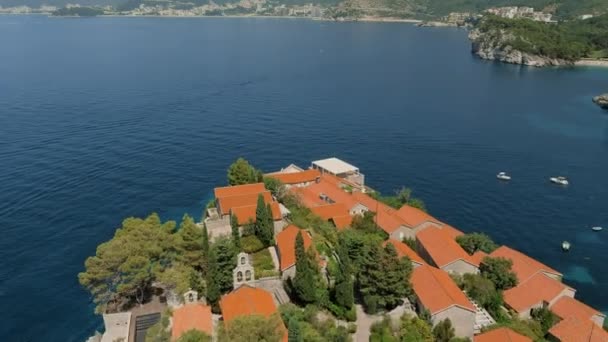 Montenegro Adria Insel Und Strand Von Sveti Stefan Sommer Sonniges — Stockvideo