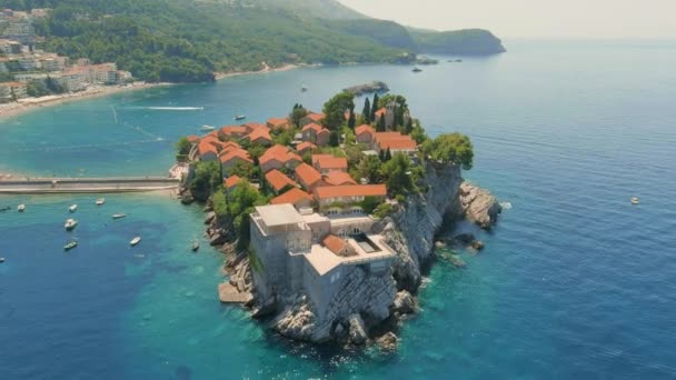 Montenegro Adria Insel Und Strand Von Sveti Stefan Sommer Sonniges — Stockvideo