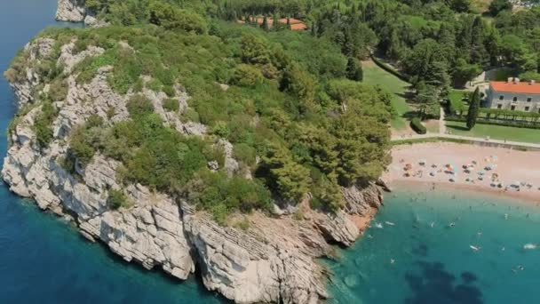 Montenegro Adria Milocer Strand Sommer Sonniges Wetter Hochsaison Ein Sehr — Stockvideo