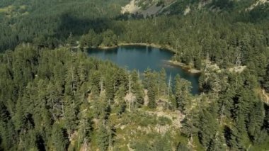 Montenegro. Prokletiye National Park. Mountain lake. Popular tourist spot. Drone. The camera moves forward