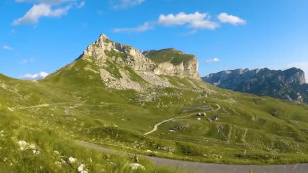 Montenegro Durmitor National Park Sadelpasset Alpängar Bergslandskap Filmning Sker Från — Stockvideo