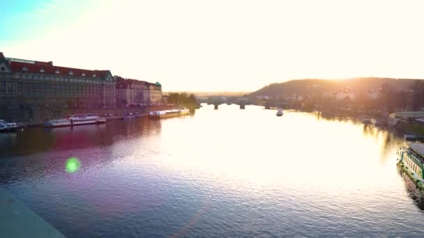 República Checa Cidade Praga Noite Outono Panorama Rio Vltava Câmera — Vídeo de Stock