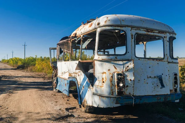 Війна Україні 2022 Вторгнення Росії Україну Комендант Пошкоджений Автобус Після — стокове фото