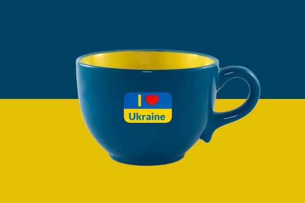 Copo Vazio Decorativo Amarelo Azul Fundo Bandeira Nacional Ucrânia Símbolos — Fotografia de Stock