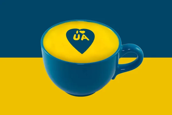 Vide Tasse Décorative Jaune Bleue Sur Fond Drapeau National Ukraine — Photo