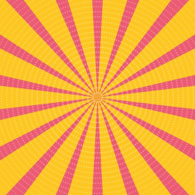Sarı-pembe renkli arkaplan çizimi. Çizgi roman tarzı, retro ışınları.