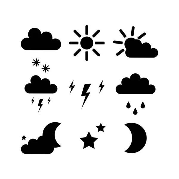 Набор Векторных Черных Значков Погоды Иконки Погоды Погодные Векторные Иконки — стоковый вектор