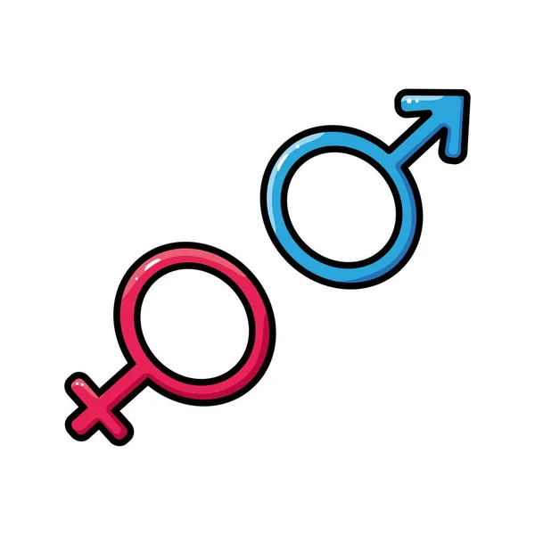 性別記号のベクトル図男性と女性の記号の画像 ポップアート漫画のスタイル 白を基調としたベクトルイラスト — ストックベクタ