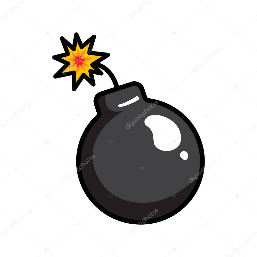 Bomb image, pop art, comics style. Vector illustration isolated on white background.