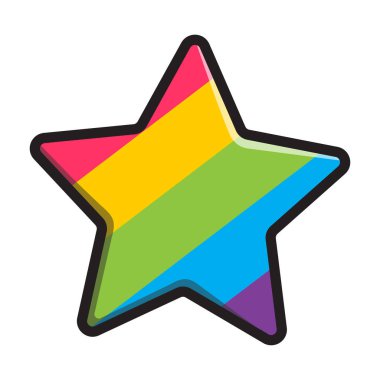 Gökkuşağı izli yıldızın güzel bir temsili. Beyaz arkaplanda Kawaii gökkuşağı yıldızı.