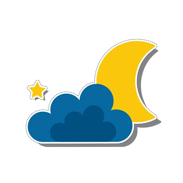 黄色の月と青い雲の後ろの星の画像 — ストックベクタ