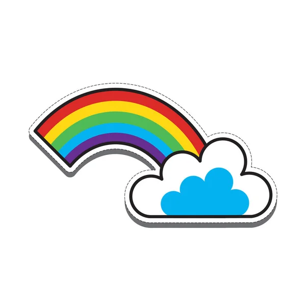 Cartoon Adesivo Meia Multicolorido Arco Íris Nuvem Com Sombra Isolado — Vetor de Stock