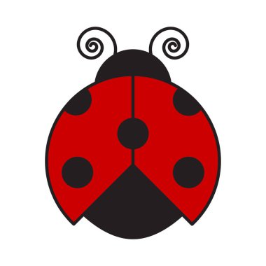 Siyah noktalı kırmızı uğur böceği. Çizgi film tarzında vektör illüstrasyonu.