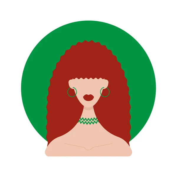 Woman Red Hair Green Jewelry Silhouette Green Background Vector Flat — Stock Vector