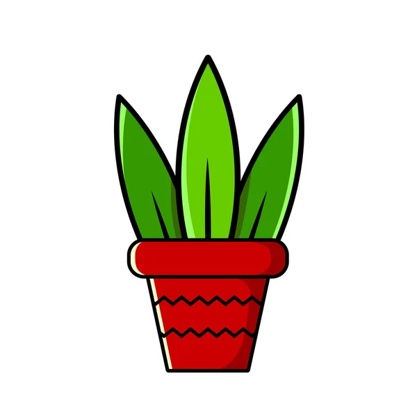 Grüne Blume Einem Roten Topf Vektorillustration Cartoon Stil — Stockvektor