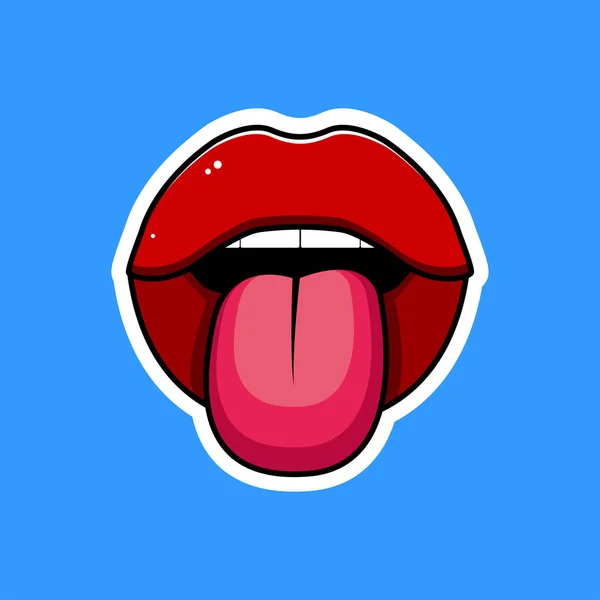 Clipart Open Mouth Tongue Stickers Blue Background Vector Cartoon Illustration — Stock Vector