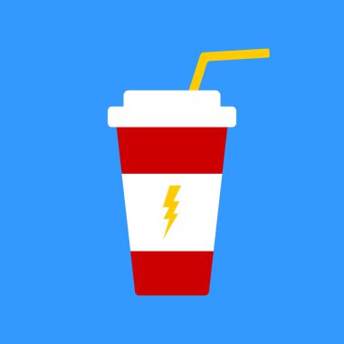 Bardakla içkinin basit düz çizimi. Vektör.