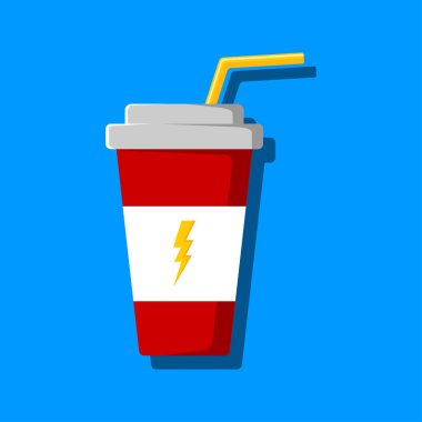 Düz bir bardak, bir içki ve bir pipet. Vektör renk illüstrasyonu.