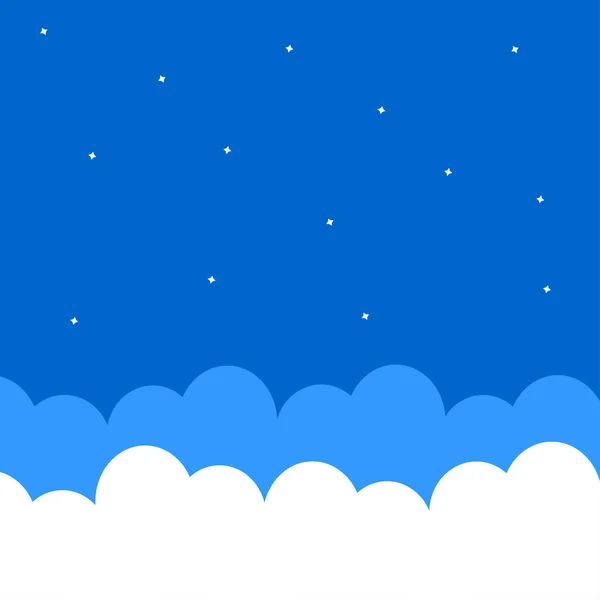 Clouds Stars Blue Sky Cute Background Cartoon Style Vector Illustration — Vetor de Stock