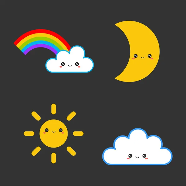 Cartoon Illustration Cute Characters Cloud Rainbow Sun Moon Vector Kawaii — Image vectorielle