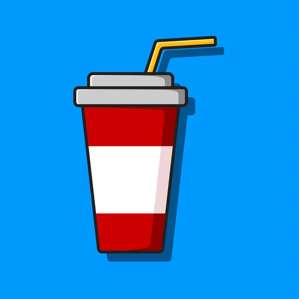 Flat Image Red Glass Drink Drinking Straw Vector Color Illustration — Vetor de Stock