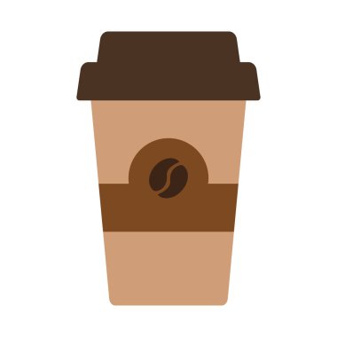 Kahverengi kahve bardağı ve kahve çekirdeği logosu. Vektör illüstrasyonu