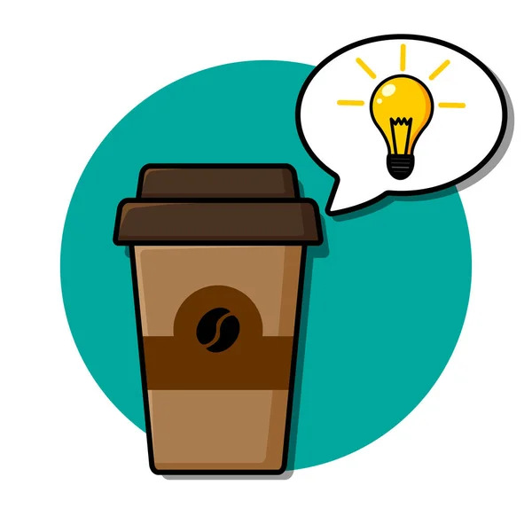 Cartoon Glass Coffee Good Idea Light Bulb Vector Illustration —  Vetores de Stock