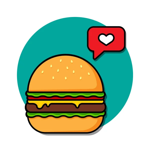 Cartoon Burger Message Heart Good Idea Love Message Vector Illustration — стоковый вектор