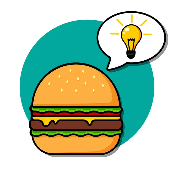 Cartoon Burger Good Idea Light Bulb Vector Illustration — стоковый вектор