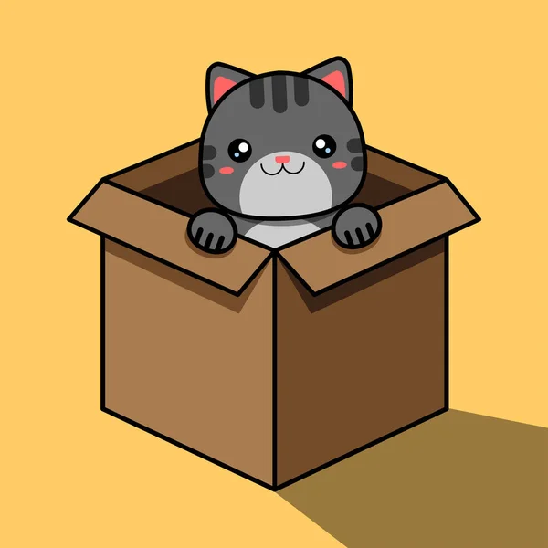 Gray Cat Looks Out Box Cartoon Cute Cat Sits Box — Wektor stockowy