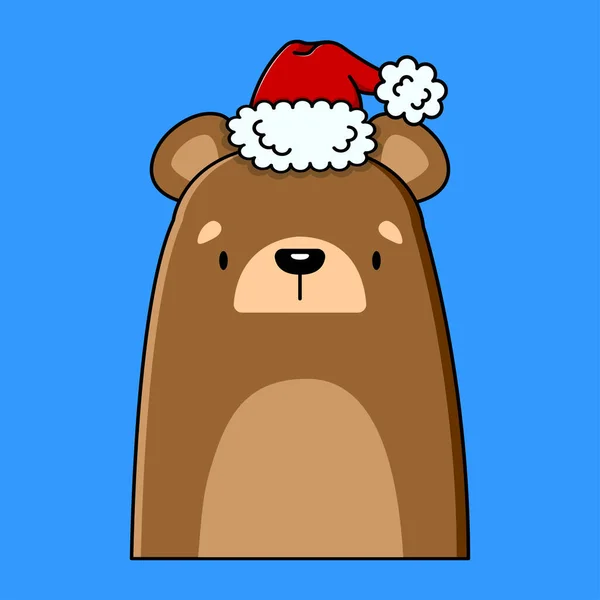 Image Brown Bear Red Santa Claus Hat Vector Illustration — Stockový vektor