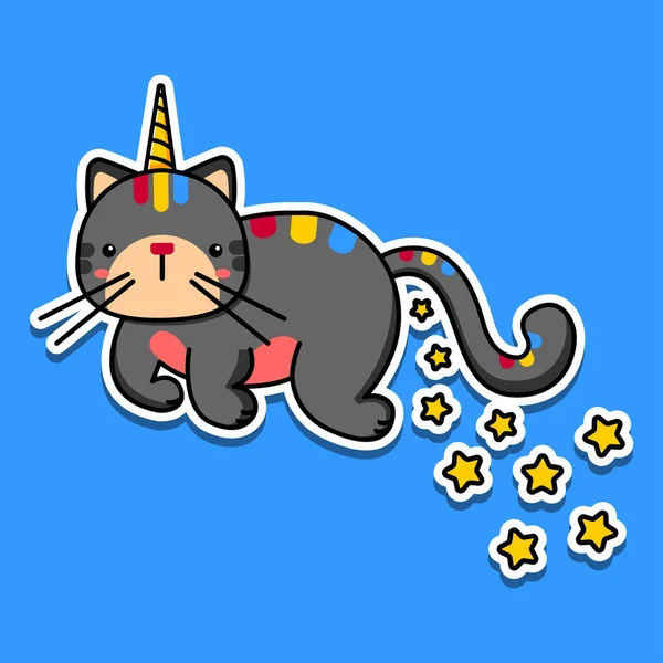 Image Flying Unicorn Cat Stars Vector Illustration — 스톡 벡터