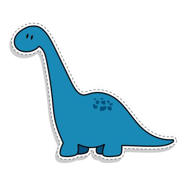Flat sticker of a blue dinosaur. Vector illustration