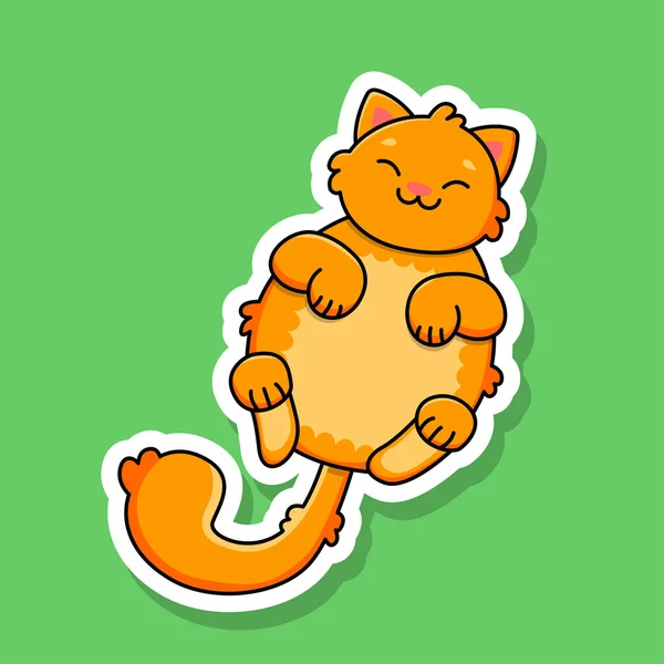 Sticker Sleeping Smiling Ginger Cat Vector Illustration —  Vetores de Stock