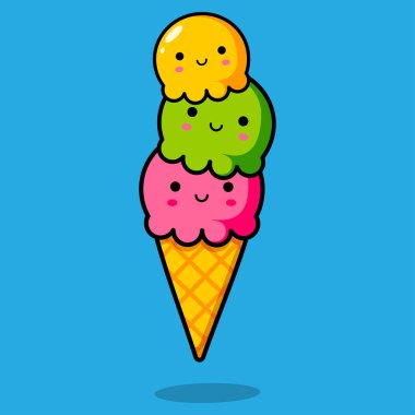 Image of three multicolored ice cream balls. Vector illustration