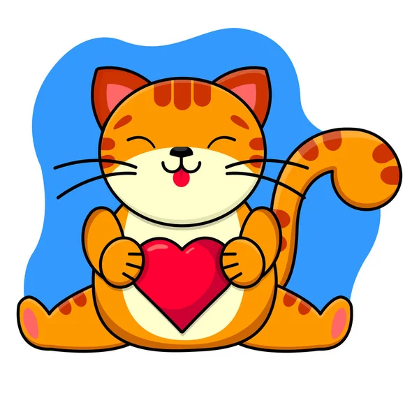 Ingefära Leende Katt Håller Ett Rött Hjärta Sina Tassar Barnens — Stock vektor