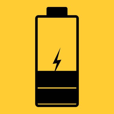 Şarj pilinin bir çizimi. Siyah ve sarı renkler. Vektör simgesi